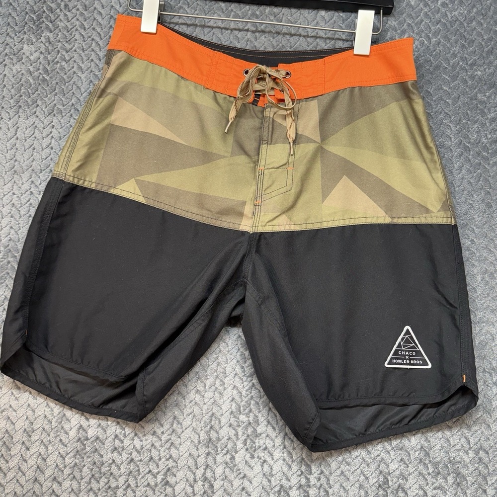 Howler Brothers x Chaco Board Shorts Size 32 Geometric Camo Trunks Surf‎ Swim
